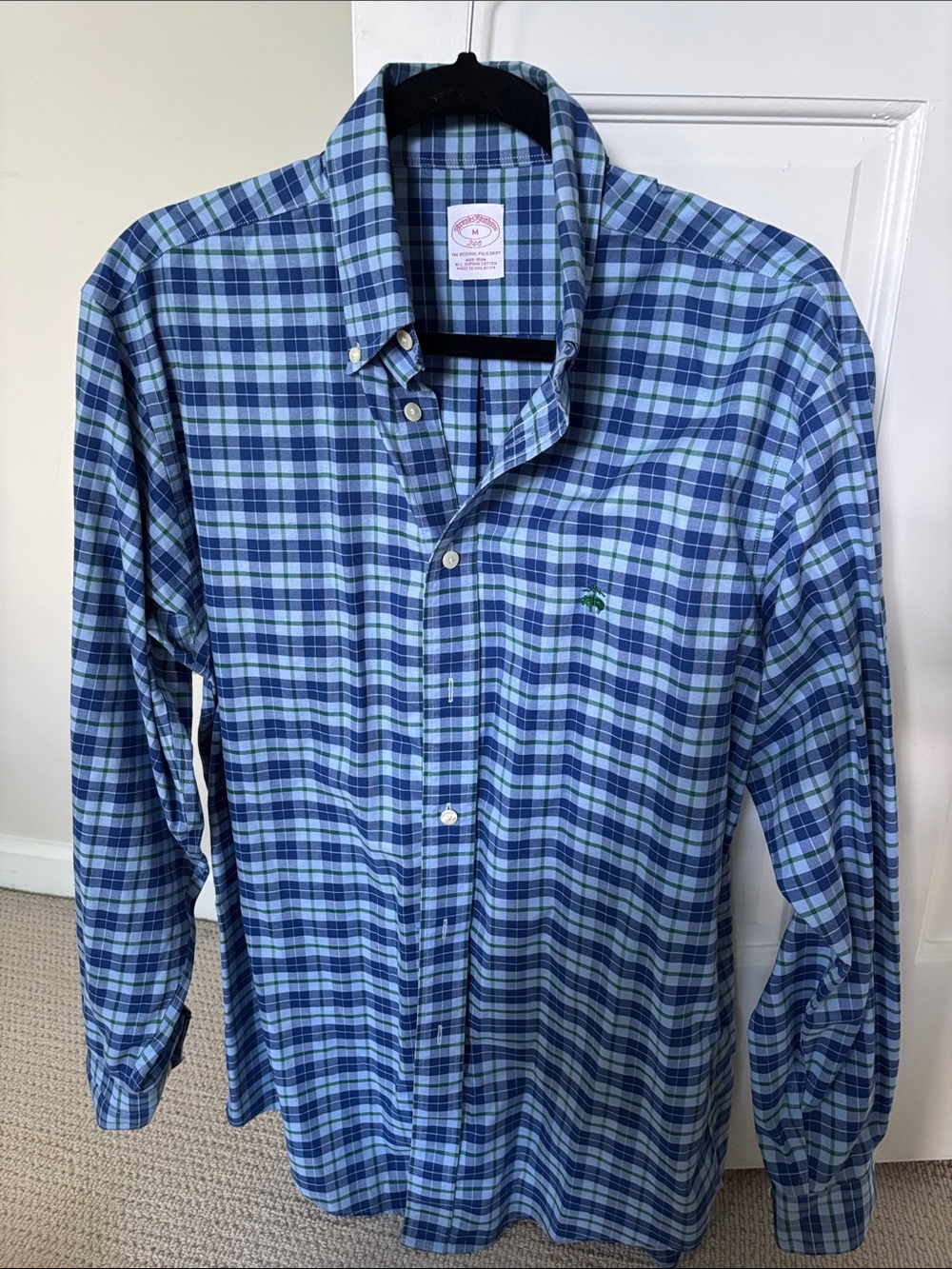 Brooks Brothers Classic Men’s Blue Plaid Button-Down Shirt Medium